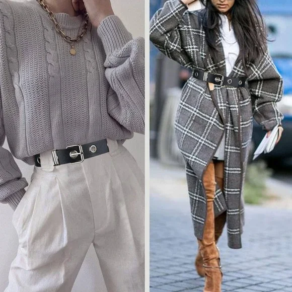 Grommet Leather Belt Detachable Chain Women Men Punk Rock Waist Belts for Pants - Picture 4 of 7